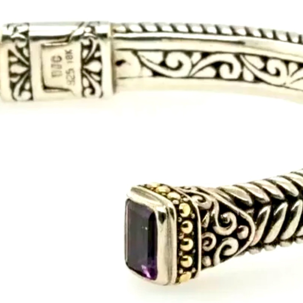 Samuel Benham Sterling Silver & 18K Gold with Amethyst Hinged Cuff Bracelet - Picture 13 of 16